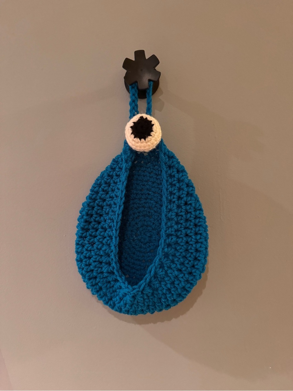 Handmade Crochet Hanging Monster Storage Basket – Blue